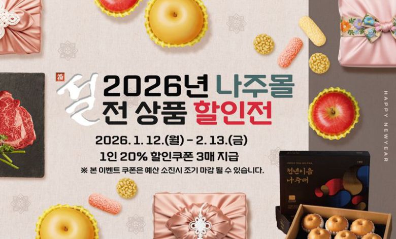 전남 나주시는 설 명절을 맞아 지역 농특산물 소비 촉진과 소비자 부담 완화를 위해 온라인 농특산물 쇼핑몰 '나주몰'에서 오는 2월 13일까지 전 품목 할인 기획전을 펼친다고 밝혔다. 나주시 제공