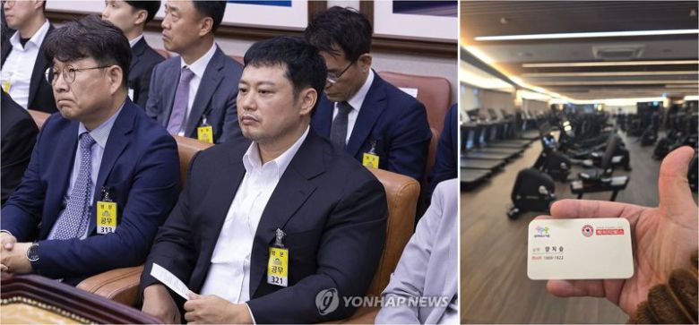 헬스 트레이너 겸 방송인 양치승이 지난해 10월 국회 국토교통위원회 국정감사에 출석해 전세사기 피해 사실을 알렸다(왼쪽). 헬스장을 폐업한 양씨는 12일 자신의 인스타그램 계정에 새 명함 사진과 함께 회사원으로 새출발한다는 사실을 알렸다. /사진=연합뉴스, 인스타그램 캡처