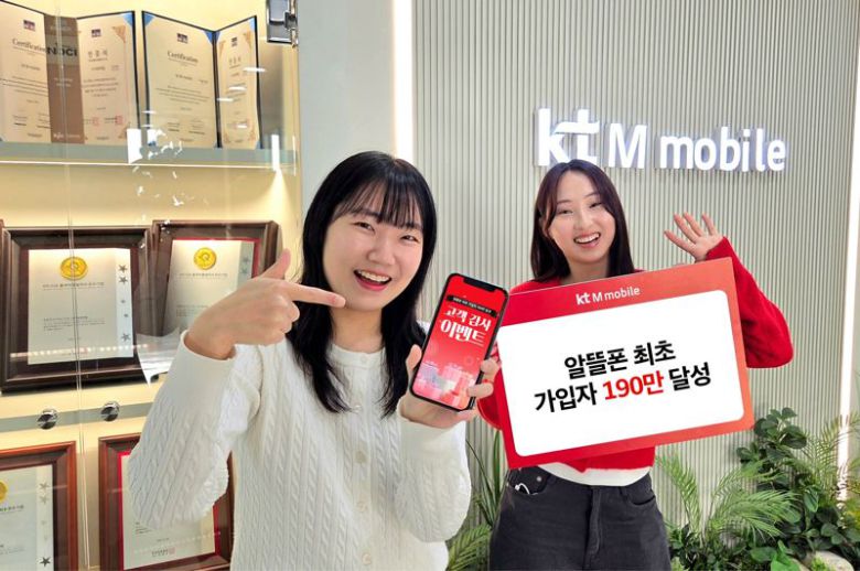 KT엠모바일이 알뜰폰 최초로 가입자 190만명을 달성하고, 오는 31일까지 전 고객 대상 감사 이벤트를 진행한다. KT엠모바일 제공