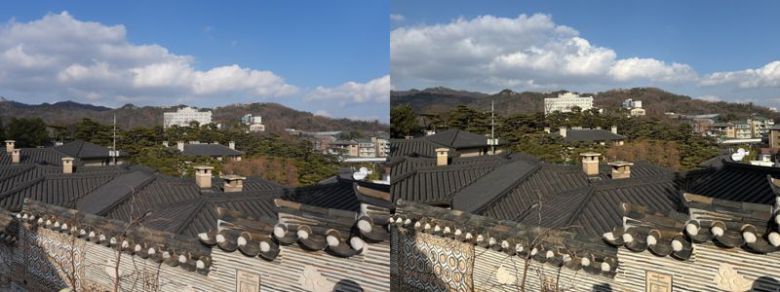 소니 A7M5·광각 렌즈(왼쪽)와 아이폰 16 pro를 이용해 북촌 전경을 촬영한 모습. 사진=최혜림 기자