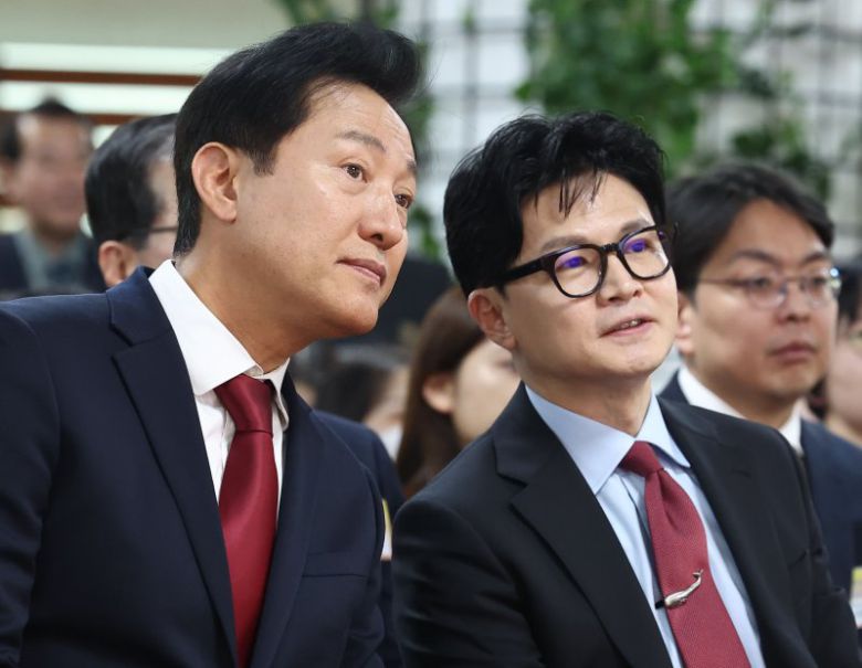 오세훈 서울시장(왼쪽), 한동훈 전 국민의힘 대표/사진=연합뉴스