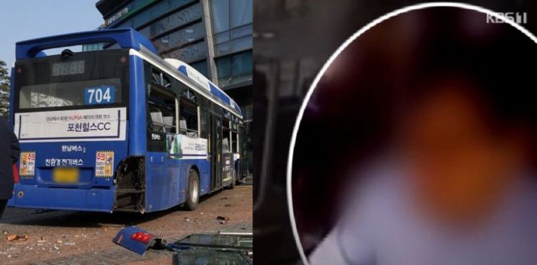 지난 16일 오후 서울 서대문역 사거리에서 인도로 돌진해 건물과 충돌한 버스(왼쪽), 사고 당시 블랙박스 영상. KBS뉴스