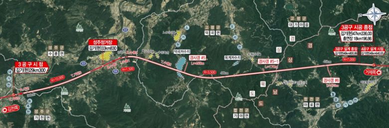 남부내륙철도(김천~거제) 건설사업 제3공구 노반신설 기타공사 위치도. HDC현대산업개발 제공