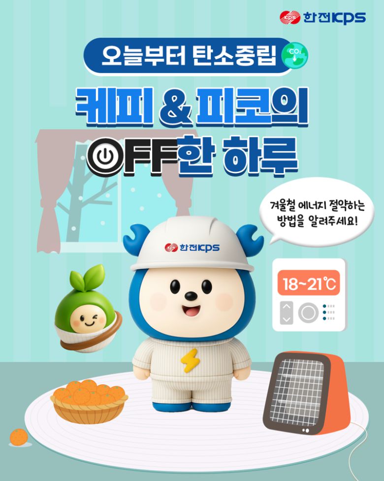 전력 설비 정비 전문 회사인 한전KPS가 오는 22~27일 탄소중립 실천을 위한 연중 캠페인 1탄 '겨울철 에너지 절약법 공유' SNS 이벤트를 실시한다. 한전KPS 제공