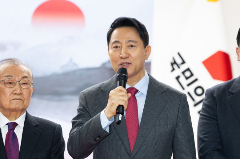 지난 1일 오세훈 서울시장이 서울 여의도 당사에서 열린 2026 국민의힘 신년인사회에서 인사말을 하고 있다. 뉴스1
