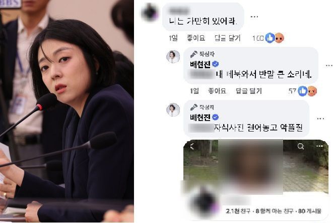 배현진 국민의힘 의원이 자신의 사회관게망서비스(SNS)에서 일반인과 댓글로 설전을 벌이고 있다. 출처=연합뉴스, 배현진 페이스북