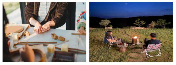 토락토닥에서는 도자기 공예 체험과 불멍을 하며 휴식을 취할 수 있다.