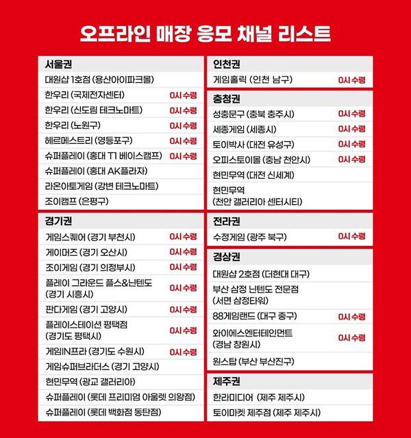 - 전국 오프라인 매장도 추첨을 받고 있으니 거리가 가깝다면 온라인보다 추첨 확률을 올릴 수 있을 것이다.