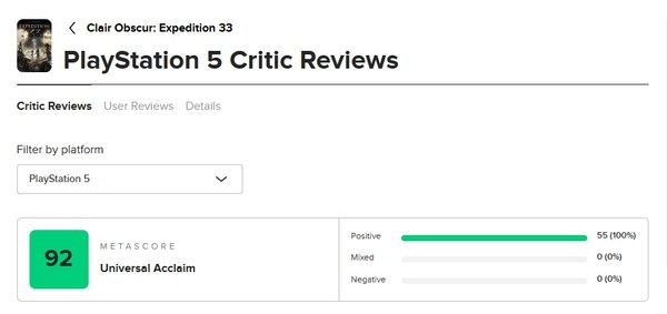 - 클레르 옵스퀴르 메타 크리틱 점수