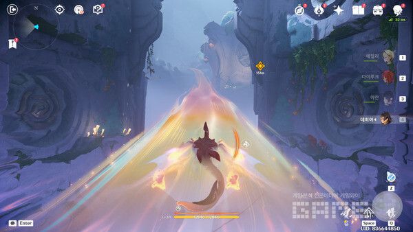 하늘을 날아서 이동한다. 원신 /게임와이 촬영