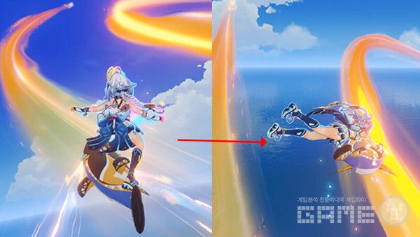 방향키와 점프를 동시에 누르면 궤도를 갈아탈 수 있다. 원신 5.0 나타 부족견문 /게임와이 촬영