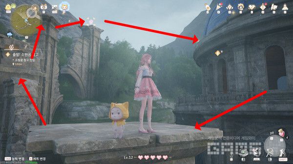 ▲노노이를 만난 곳에서 이 방향으로 진입하면 근처 상상의 별을 획득할 수 있다. 인피니티 니키 /게임와이 촬영