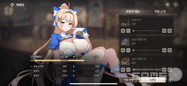 경험치 북을 사용해 캐릭털를 레벨업 하고