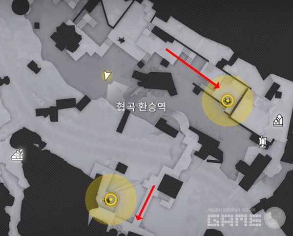 지도를 잘 보고 안쪽으로 이동하자. 시작 지점에서 내려오는 것이 아니라 오른쪽에 난 길로(높은 곳)으로 계속 가는 것이 맞다. 명일방주: 엔드필드