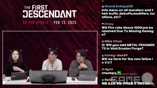 '퍼스트 디센던트' 개발진 라이브 방송 / 퍼스트 디센던트 공식 채널 갈무리