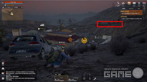 워프존에서 가깝다고 여기서 공략하면 안된다. 저기 멀리 망원경이 있는 포인트로 이동하자. 그곳에서 약간 오른쪽이 저격 포인트다. 다키스트 데이즈 /게임와이 촬영