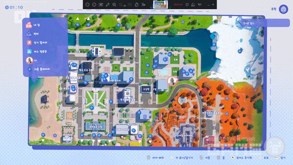 ▲지도를 열어보면 어디에 이용자들이 많은 지 알 수 있다. 맵이 더욱 확장된다면 게임의 재미도 더욱 확장될까? 레고 포트나이트 브릭라이프 /게임와이 촬영