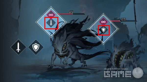 몬스터의 행동 카운트 아래에는 이번 턴에 몬스터가 취할 행동이 표시된다.