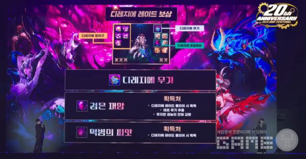 디레지에 레이드로 얻을 수 있는 것은 방어구 5부위, 무기, 보조장비칸의 유일장비다