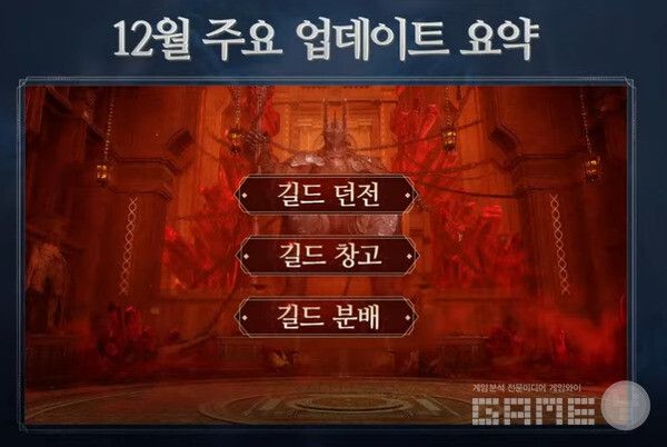 12월에는 길드 던전, 길드 창고, 길드 분배 시스템이 추가된다.