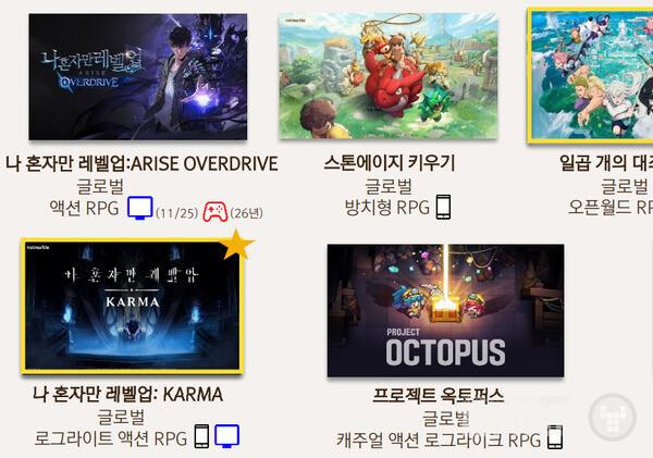 26년 상반기 6종 (일곱 개의 대죄: Origin, SOL: enchant, 몬길: STAR DIVE 등)을 출시할 계획