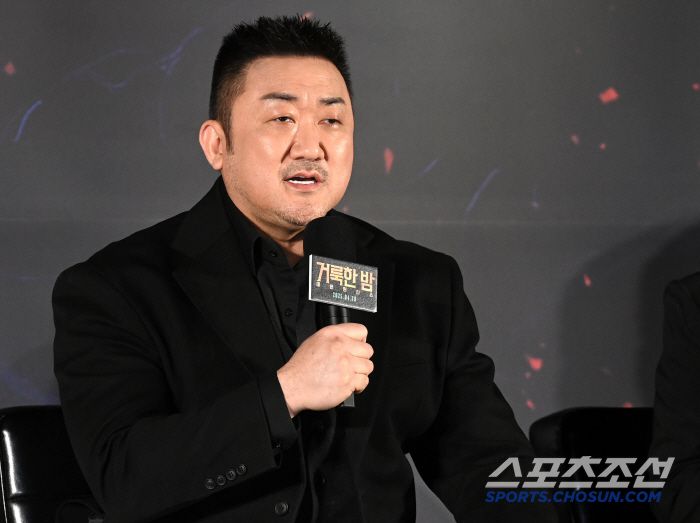 2일 롯데시네마 건대입구에서 열린 영화 '거룩한 밤: 데몬 헌터스'의 제작보고회, 질문에 답하는 마동석의 모습. 허상욱 기자 wook@sportschosun.com/2025.04.02/