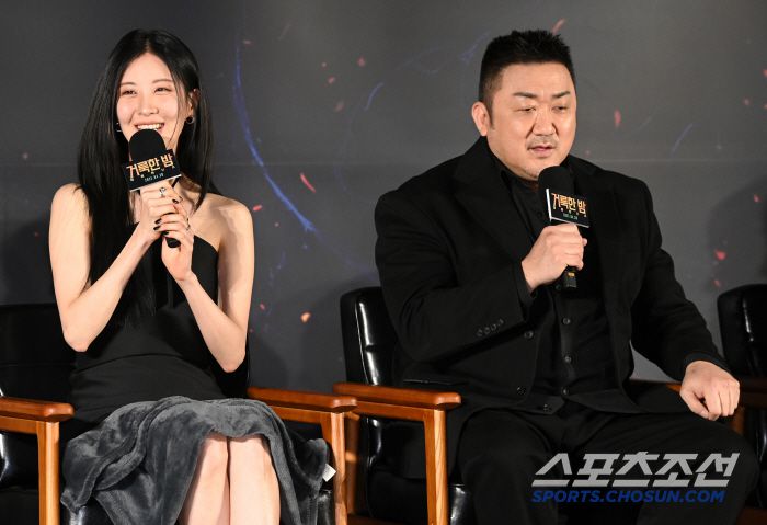 2일 롯데시네마 건대입구에서 열린 영화 '거룩한 밤: 데몬 헌터스'의 제작보고회, 질문에 답하는 서현의 모습. 허상욱 기자 wook@sportschosun.com/2025.04.02/