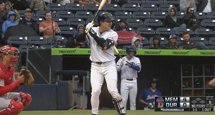 탬파베이 레이스 김하성이 27일(한국시각) 트리플A 소속으로 멤피스와의 경기에 선발출전해 5회말 타석에서 중전안타를 터뜨리고 있다. 사진=MiLB.TV 캡처