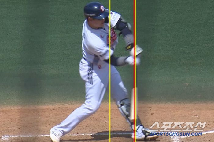 5월3일 두산 장승현의 체크 스윙 비디오 판독. 스윙으로 인정됐다. KBO 비디오판독 화면 캡쳐