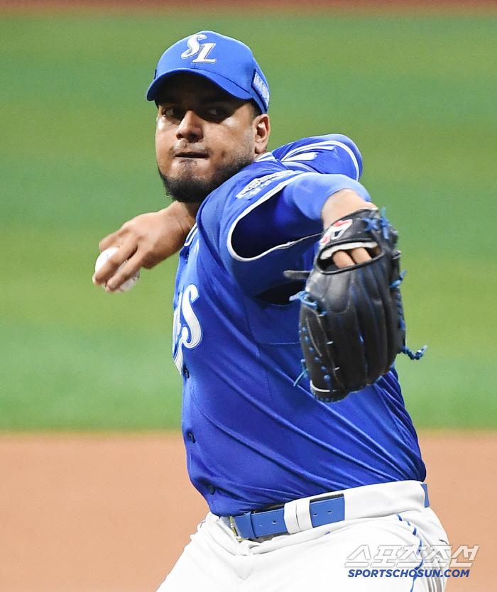 22일 서울 고척스카이돔에서 열린 삼성-키움전. 삼성 선발투수 레예스가 투구하고 있다. 고척=정재근 기자 cjg@sportschosun.com/2025.5.22/