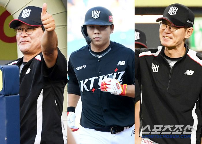 14일 대구 라이온즈파크에서 열린 삼성 라이온즈와 KT 위즈의 경기. KT 이종범 코치, 이정훈, 이강철 감독. 대구=박재만 기자 pjm@sportschosun.com/2025.06.14/