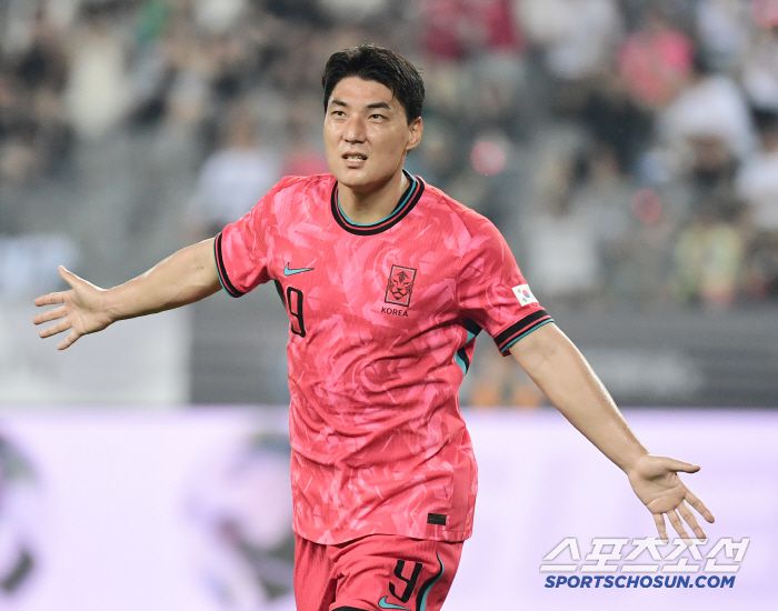 7일 축구대표팀이 용인미르스타디움에서 동아시안컵 중국과 첫 경기를 펼쳤다. 전반 2-0 추가골을 성공시킨 주민규. 용인=송정헌 기자songs@sportschosun.com/2025.07.07/