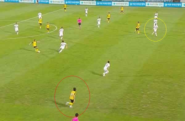 전남-천안시티전 논란의 장면. 중계화면