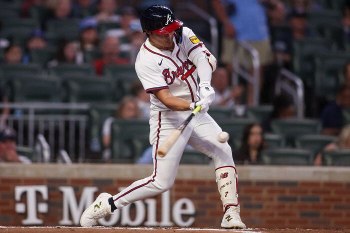 애틀랜타 브레이브스 김하성이 23일(한국시각) 트루이스트파크에서 열린 워싱턴 내셔널스전에서 2회말 좌전안타를 터뜨리고 있다. Imagn Images연합뉴스