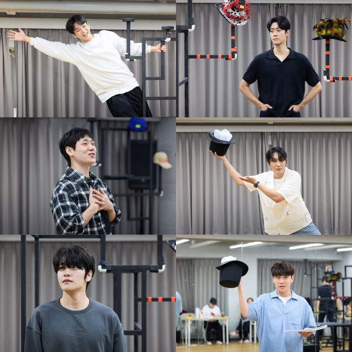 뮤지컬 '매드해터' 연습현장. 이한솔, 박영수 조성윤 송유택 홍기범, 이봉준(왼쪽 위부터 시계방향), 사진 =홍컴퍼니