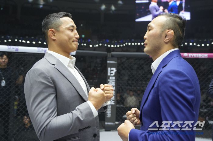 내년 3월 15일 밴텀급 토너먼트 결승전을 치르는 양지용(왼쪽)과 김수철이 페이스오프를 하고 있다. 사진제공=로드FC