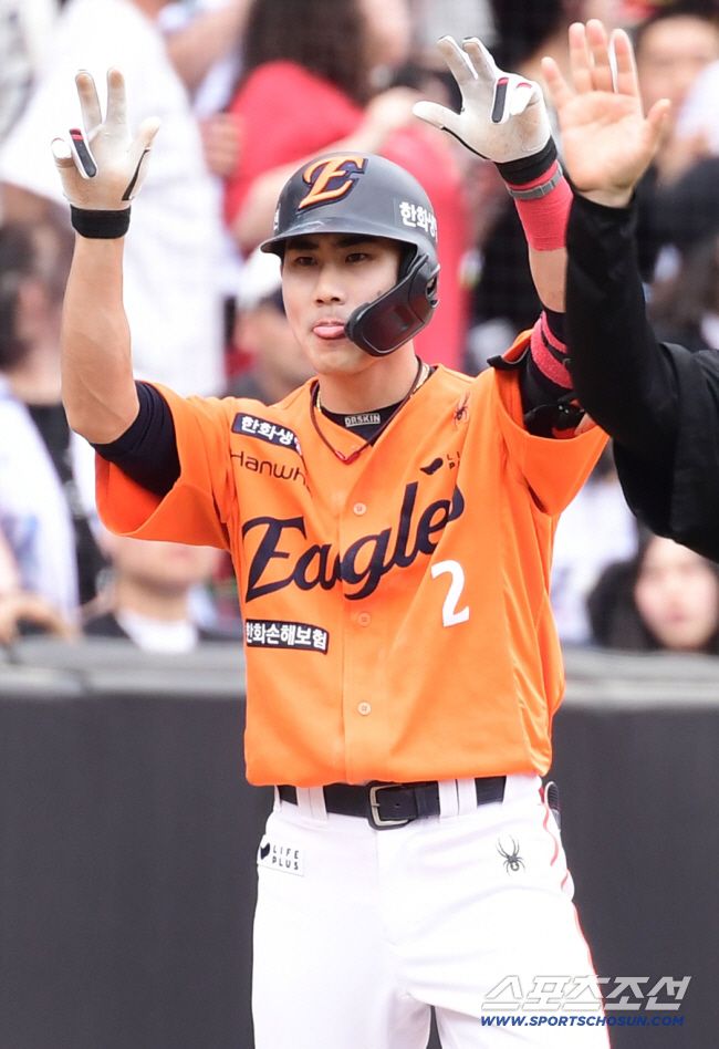 27일 대전 한화생명볼파크에서 열린 한화와 KT의 경기. 7회말 1타점 3루타 날린 심우준. 대전=송정헌 기자songs@sportschosun.com/2025.04.27/