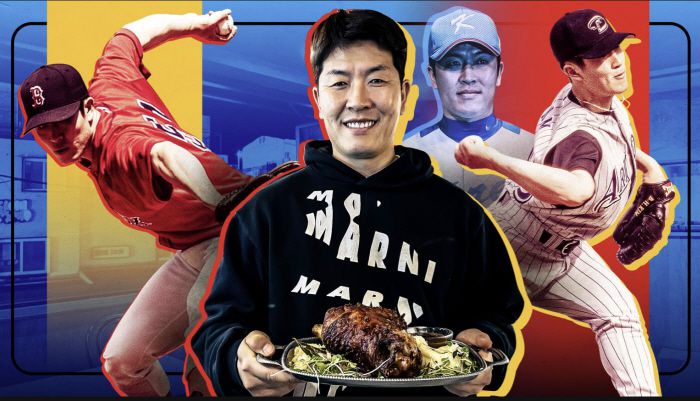 최근 김병현과 심층 인터뷰를 진행한 MLB.com. 김병현이 슈바인스학세를 대접하고 있다. 사진제공=MLB.com 홈페이지