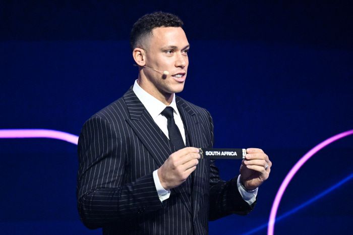 애런 저지가 2026 FIFA 북중미 월드컵 조추첨식에 참가해 추첨을 하고 있다. AFP연합뉴스