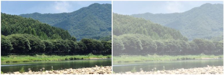 정상시야(왼쪽)와 백내장 환자의 시야. [사진=김안과병원]