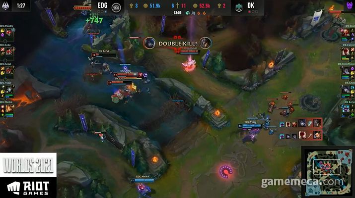 ▲ 승부를 굳힌 계기가 됐던 바론 앞 한타 (사진출처: 롤드컵 생중계 갈무리)