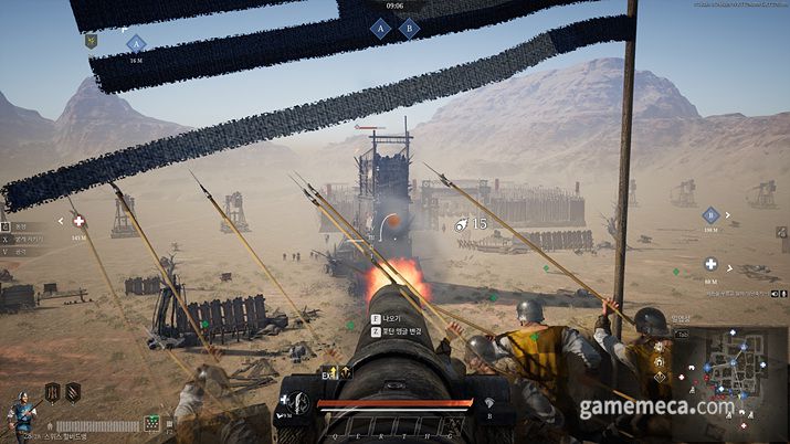 ▲ 수성 측은 설치된 대포로 공성차를 파괴할 수 있다 (사진: 게임메카 촬영)