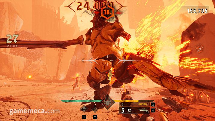 ▲ 박자에 맞춰 타격할 때 파괴되는 이펙트가 일품 (사진: 게임메카 촬영)