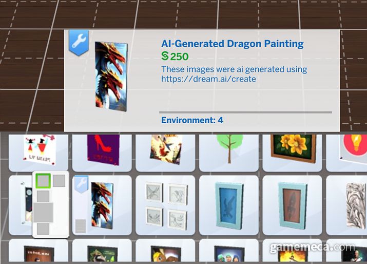 ▲ AI가 그린 그림을 그대로 가구에 활용한 심즈4 모드 (사진출처: 넥서스모드 spike18790 페이지)