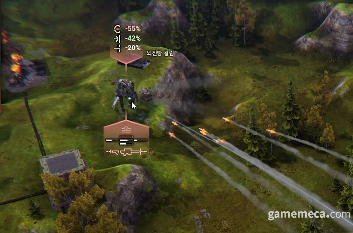 ▲ 뇌진탕으로 정지해버린 적 기체 (사진: 게임메카 촬영)