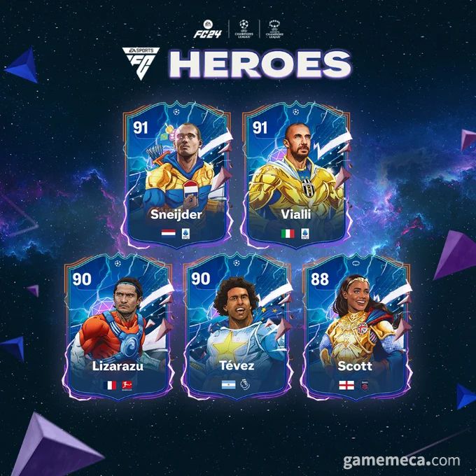 ▲ EA 스포츠 FC 24 얼티밋 팀 히어로 카드 1일차 공개 명단 (사진출처: 게임 공식 트위터)