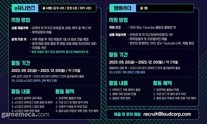 ▲ e유니언즈와 앰배서더 상세 내용 (사진제공: 한국e스포츠협회)