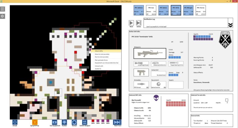 ▲ 엑셀로 구현한 전략게임 '엑셀컴'도 존재한다. 엑셀이 아닌 것 같지만, 사진 상단 확장자를 보라 (사진출처: 엑셀컴 공식 홈페이지)