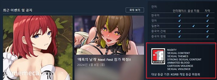 ▲ 던전 탈출 3 청소년이용불가 등급분류 기재 (자료 출처: 스팀 상점 페이지)