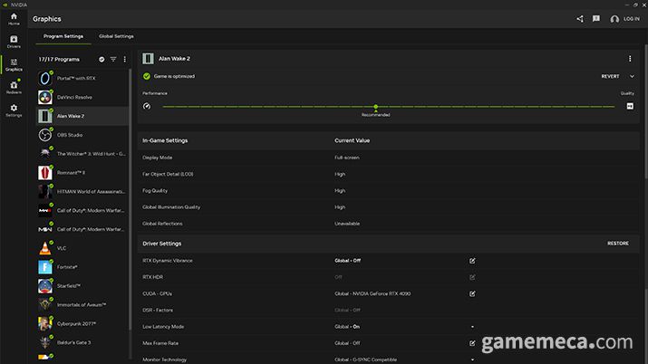 ▲ 게임별 설정도 가능하다 (사진출처: 엔비디아 공식 홈페이지)